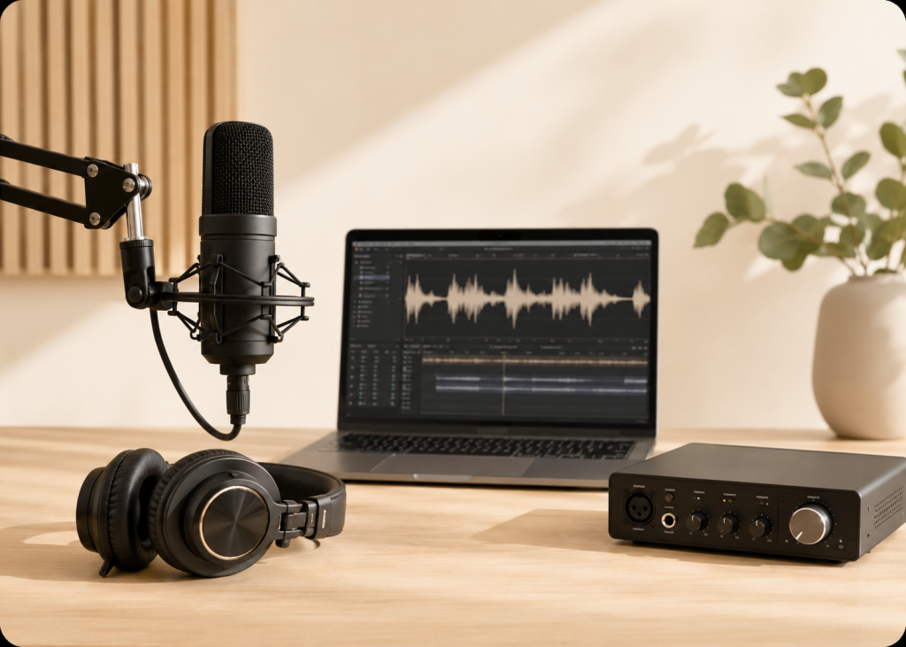 Podcast and audio production setup